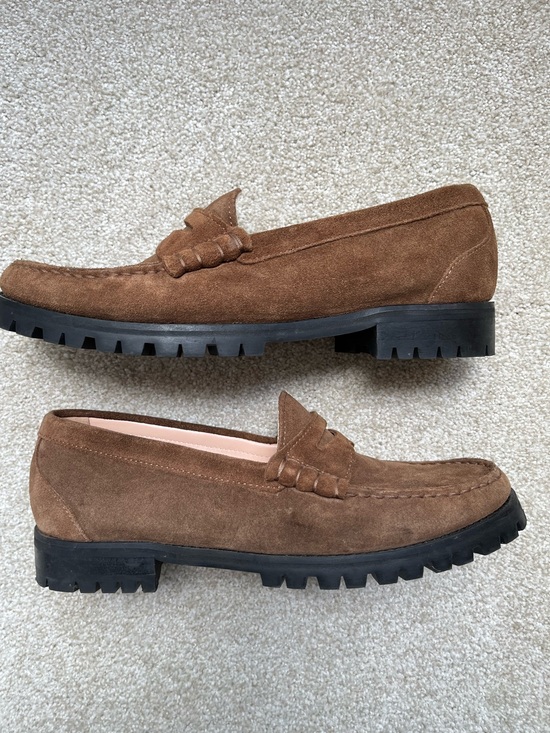 J. Crew Shoes - J Crew Winona Lug-Sole Penny Loafers in Brown Suede Size 8